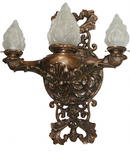 60.4793 Pair of Large Bronze Sconces with Glass Flame Shades
