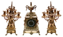 63.6296 19th C. Cast Bronze 3-Pc. Clock Set w/Lions