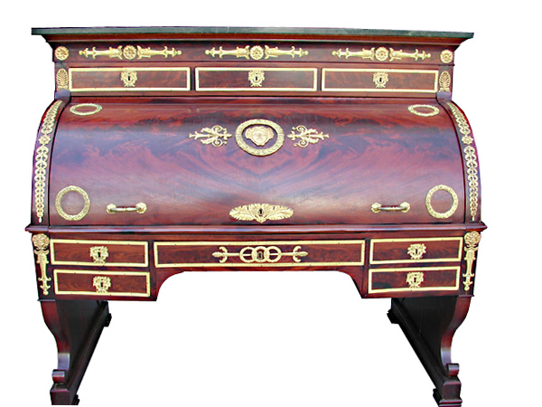 06.5102 French Empire Cylinder Desk w/Bronze Trim.