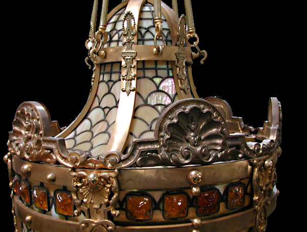 58.4846 Jeweled & Stained Glass Hanging Lantern