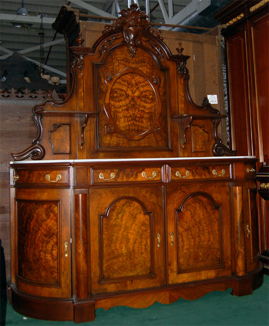 26.2821 Nice Victorian Walnut & Burl Sideboard with White Marble Top