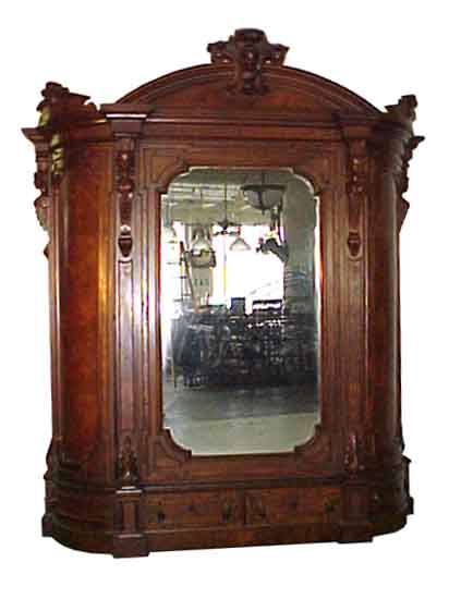 53.5074 19th C. American Walnut & Burl Armoire w/Large Beveled Mirror