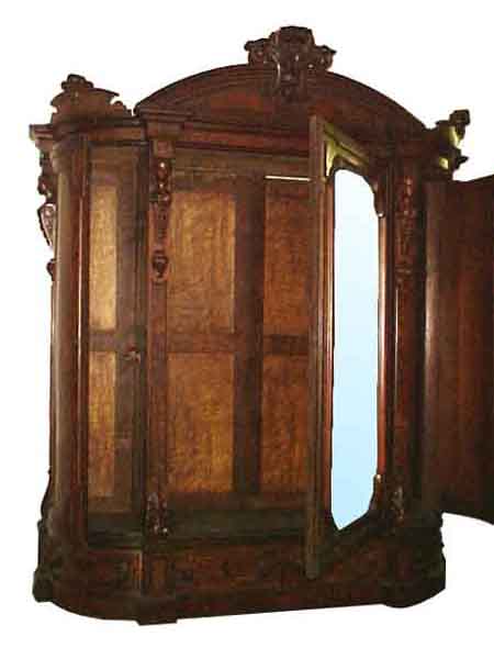 53.5074 19th C. American Walnut & Burl Armoire w/Large Beveled Mirror