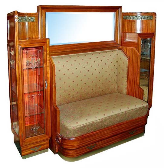 38.6266 Art Nouveau Couch and Curio Cabinet