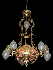 56.6036 19th C. French Victorian Chandelier w/Fabric Shade.