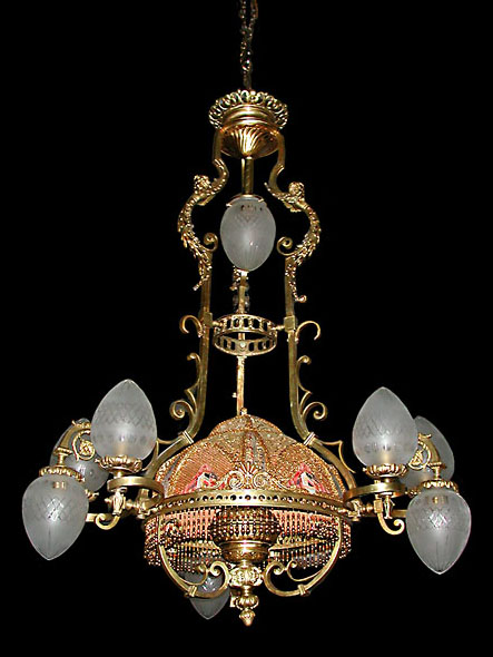 56.6036 19th C. French Victorian Chandelier w/Fabric Shade.