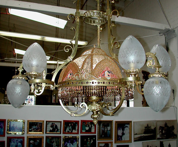 56.6036 19th C. French Victorian Chandelier w/Fabric Shade.