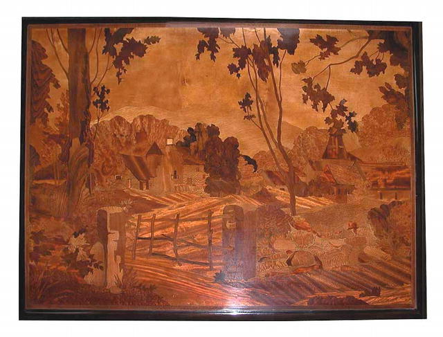 19.5500 Inlaid Art Nouveau Coffee Table with Tree & House Scene