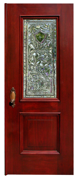 66.6128 Mahogany Stained Glass Entry Way with Two Doors & Transom