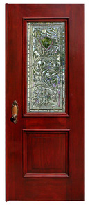 66.6128 Mahogany Stained Glass Entry Way with Two Doors & Transom