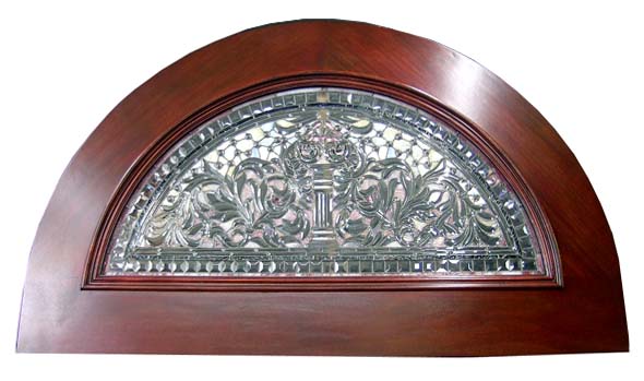 66.6128 Mahogany Stained Glass Entry Way with Two Doors & Transom