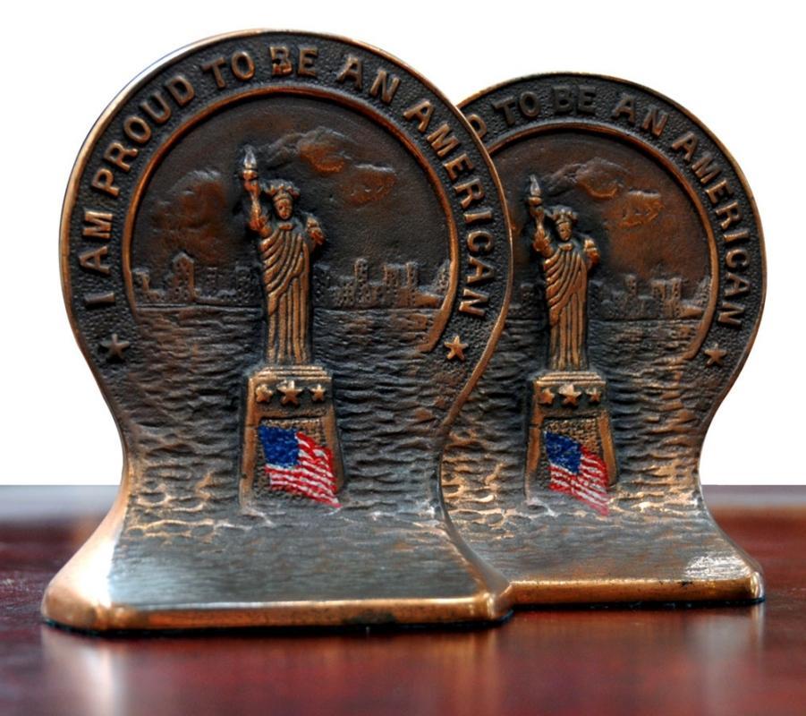 3357 Pair of Antique Bronze Statue of Liberty Bookends