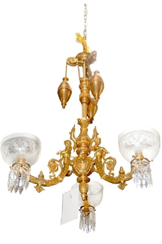 7007 Gilt Bronze Chandelier with Weights & Cherubs