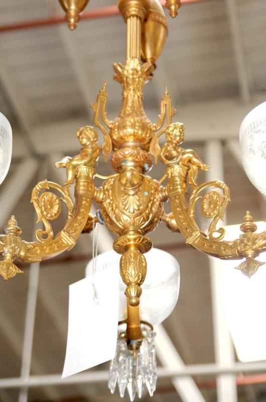 7007 Gilt Bronze Chandelier with Weights & Cherubs