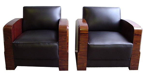 6404 Pair of Art Deco Chairs in Black Leather