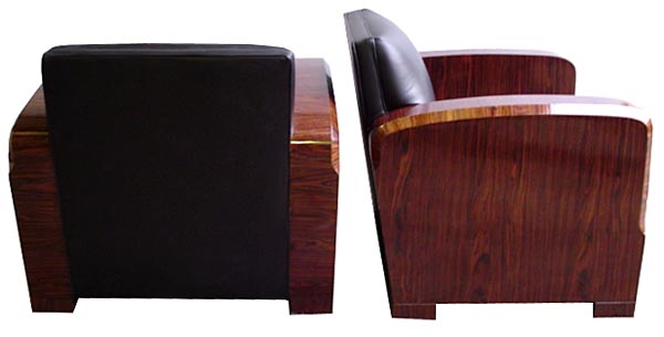 6404 Pair of Art Deco Chairs in Black Leather
