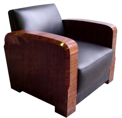 6404 Pair of Art Deco Chairs in Black Leather