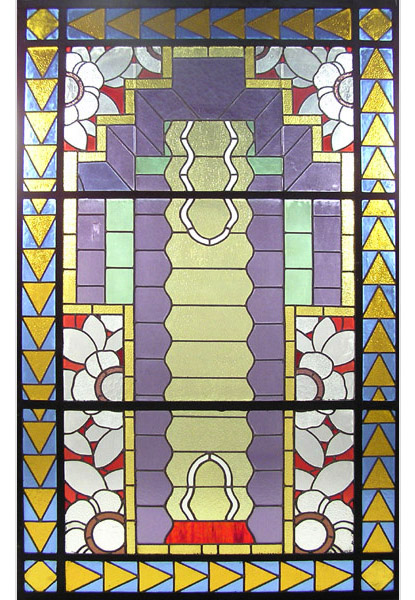 74.6406 Unusual Asymmetrical Art Deco Leaded & Stained Glass Window