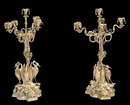 64.383 Pair of American Bronze Candelabra w/Herons at Base.