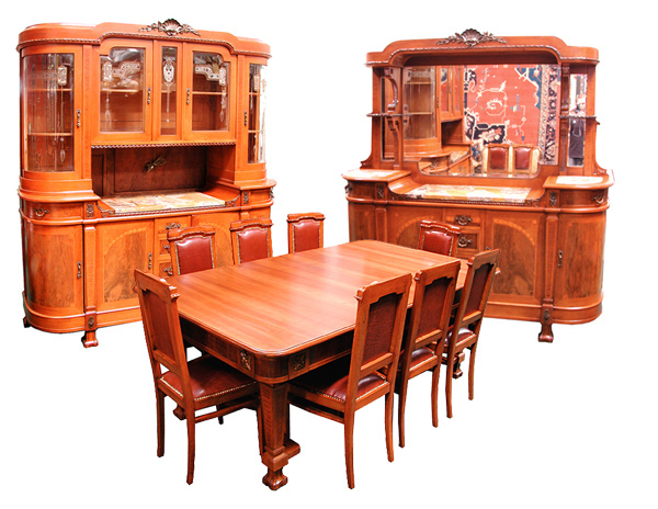 44.5109 11 Pc. Mahogany & Walnut Empire Dining Suite c. 1920