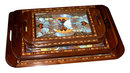81.6453 Set of 5 Art Deco Walnut Decending Trays w/Decorated Inlaid Butterflies
