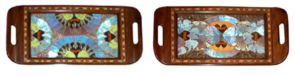 81.6453 Set of 5 Art Deco Walnut Decending Trays w/Decorated Inlaid Butterflies
