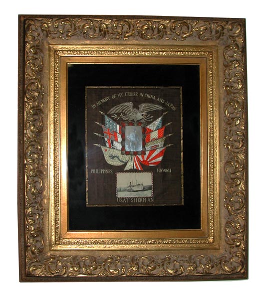77.253 American 20th C. Framed Silk Embroidery.