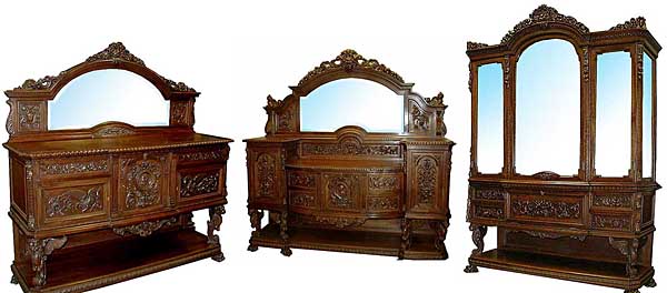 Antique Carved Figural 12-piece Dining Suite in Walnut