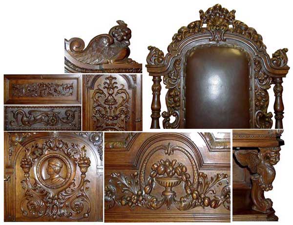 Antique Carved Figural 12-piece Dining Suite in Walnut