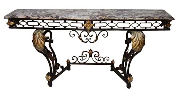 54.6488 French Art Deco Wrought Iron Console with Marble Top