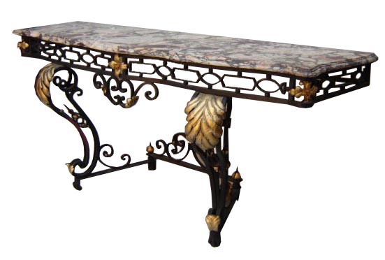 54.6488 French Art Deco Wrought Iron Console with Marble Top