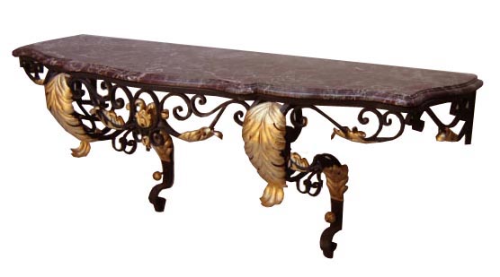 54.6489 French Wrought Iron Console with Marble Top