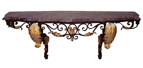 54.6489 French Wrought Iron Console with Marble Top