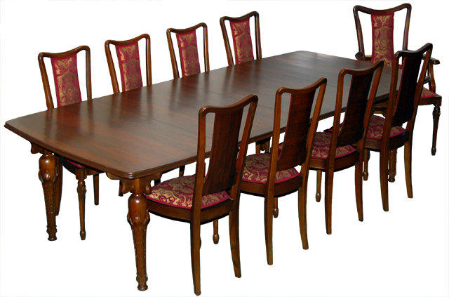 43.1179 13-Pc. French Art Nouveau Mixed Wood Dining set by Hector Guimard
