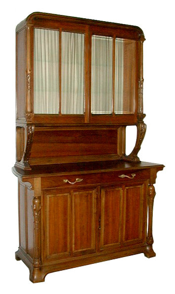 43.1179 13-Pc. French Art Nouveau Mixed Wood Dining set by Hector Guimard
