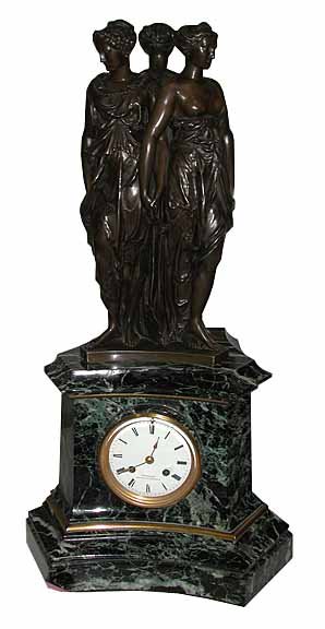 63.6492 Antique Bronze & Marble Mantel Clock of the 3 Graces