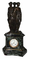 63.6492 Antique Bronze & Marble Mantel Clock of the 3 Graces