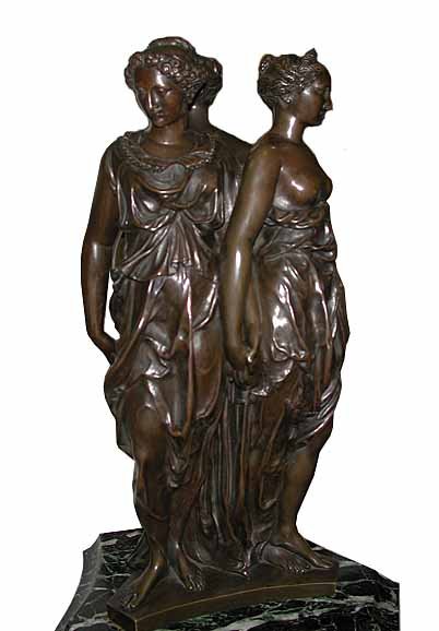 63.6492 Antique Bronze & Marble Mantel Clock of the 3 Graces