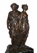 63.6492 Antique Bronze & Marble Mantel Clock of the 3 Graces