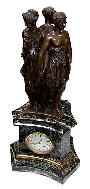 63.6492 Antique Bronze & Marble Mantel Clock of the 3 Graces