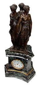 63.6492 Antique Bronze & Marble Mantel Clock of the 3 Graces