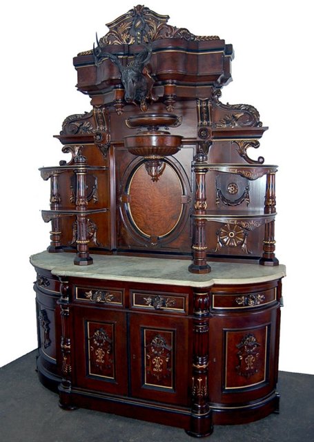 26.6493 Antique Game Carved Huntboard with Marble Top