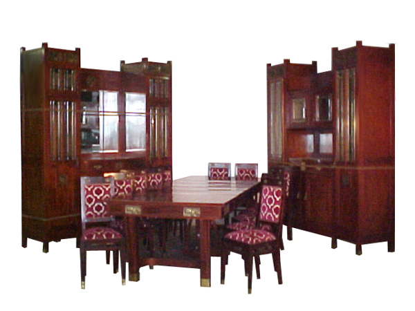 5195 Early 20th C. French Dining Suite 15 piece with Ormolu and Beveled Glass