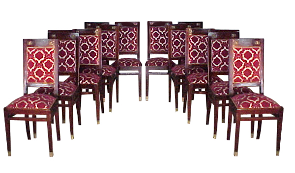 5195 Early 20th C. French Dining Suite 15 piece with Ormolu and Beveled Glass