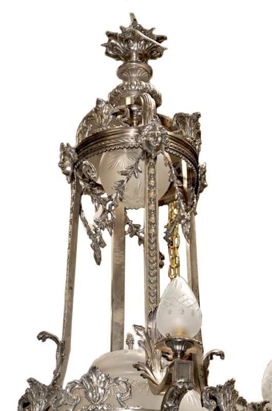 6991 Silver Over Bronze Chandelier with Female Masks