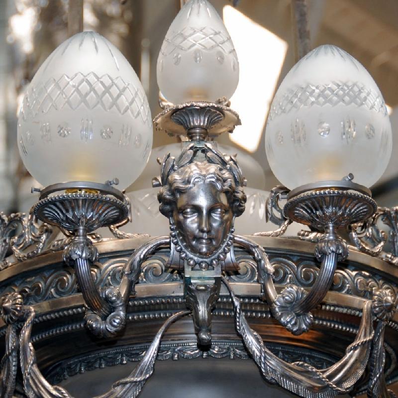 6991 Silver Over Bronze Chandelier with Female Masks
