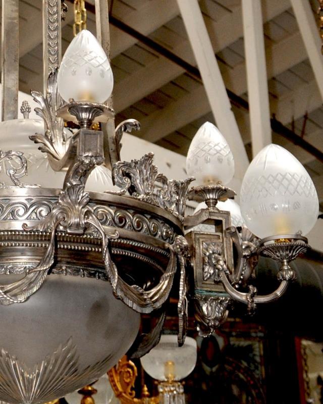 6991 Silver Over Bronze Chandelier with Female Masks