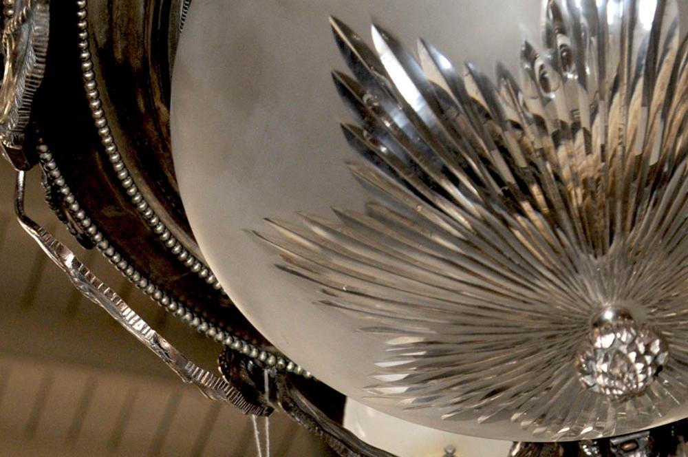 6991 Silver Over Bronze Chandelier with Female Masks
