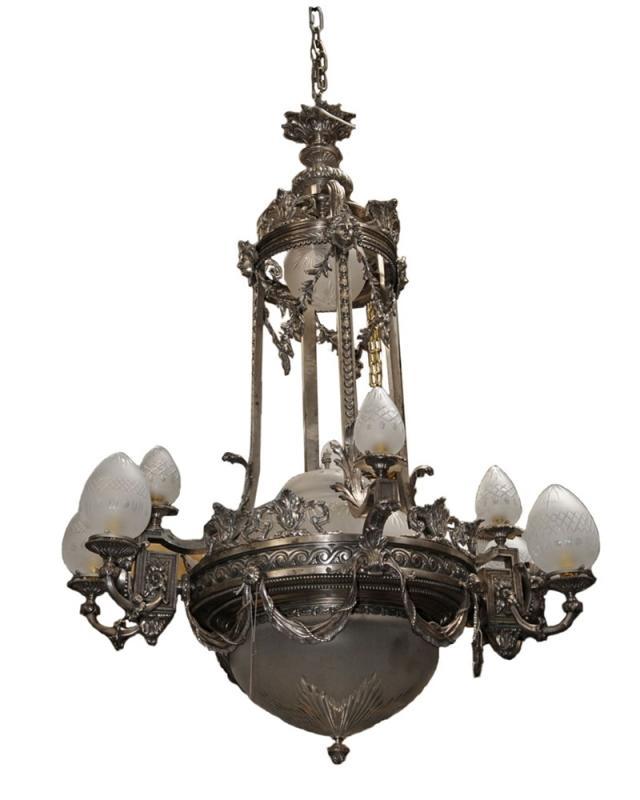 6991 Silver Over Bronze Chandelier with Female Masks
