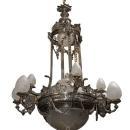6991 Silver Over Bronze Chandelier with Female Masks